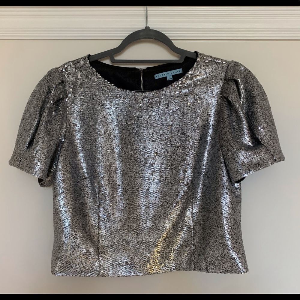Antonio Melani Silver Sequin Formal Top - size 12
